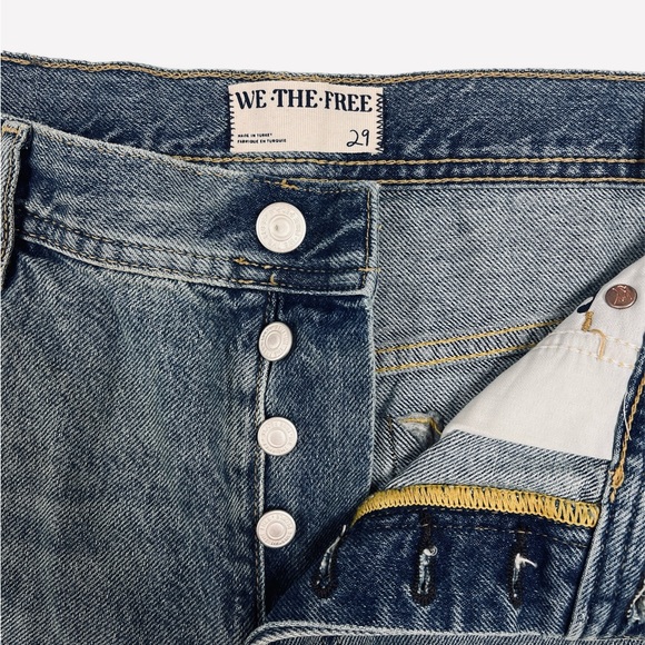 Free People Jeans Blue Maggie Distressed Raw Hem Mid Rise Straight Leg Size 29 - Picture 11 of 13